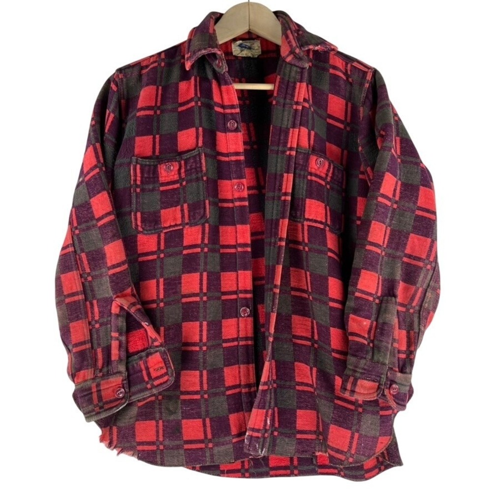 Vintage Champion Buffalo Plaid Heavy Flannel Jacket Work Worn Farm Worn Grunge